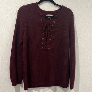 Womens burgundy lace up sweater